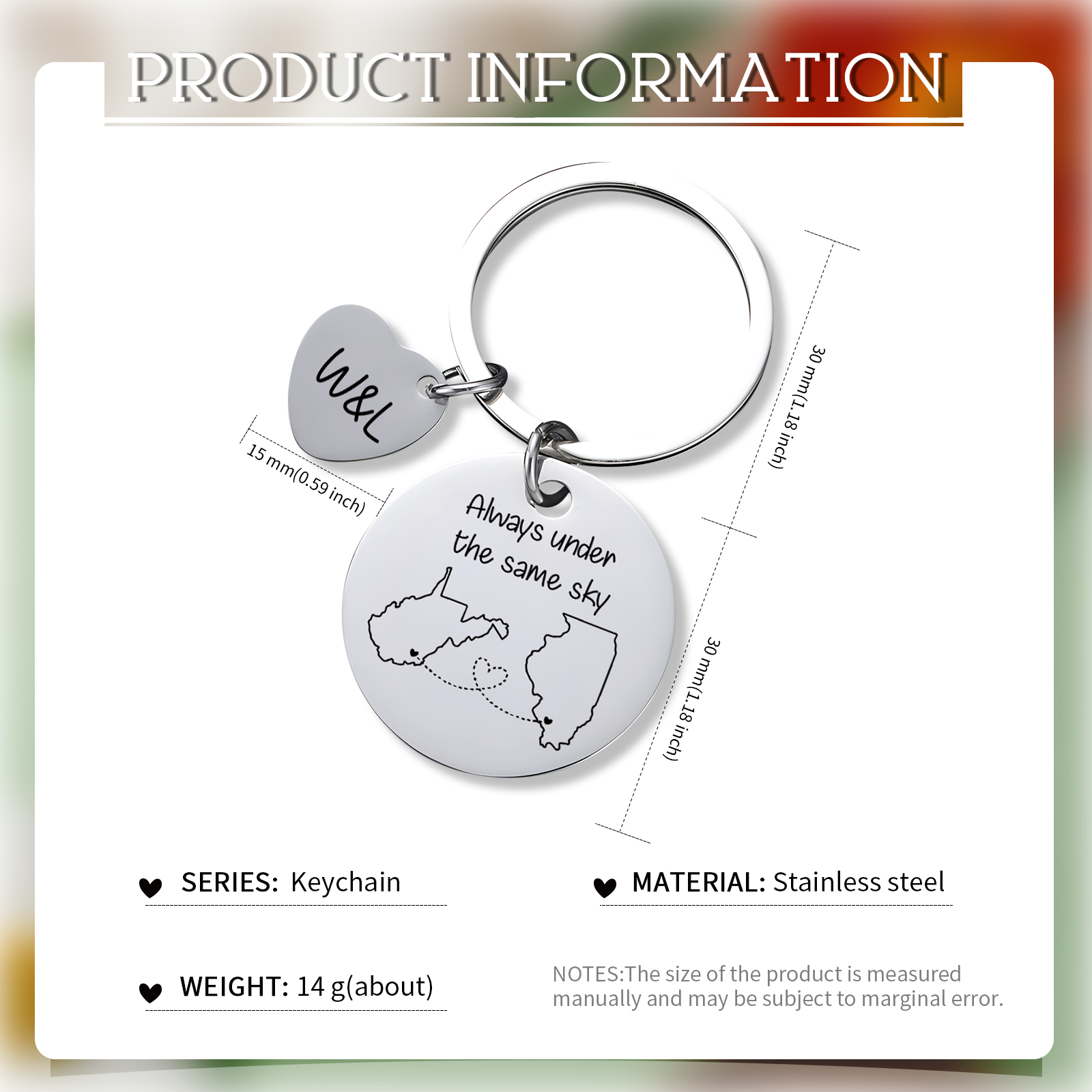  Personalized Couple Keychain Round Keychain with Custom Locations & Letters Gift for Couple