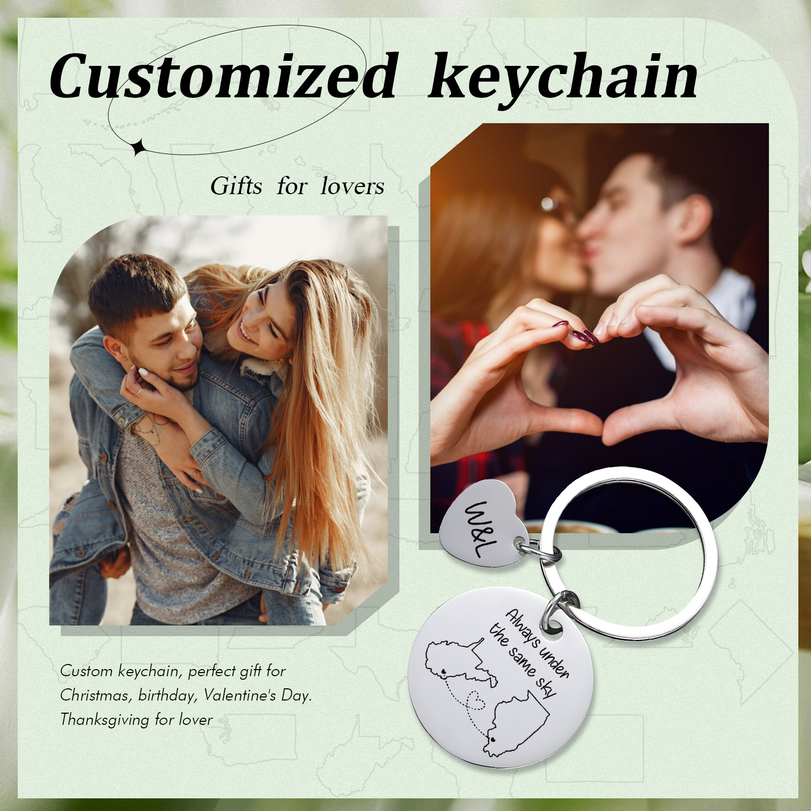  Personalized Couple Keychain Round Keychain with Custom Locations & Letters Gift for Couple