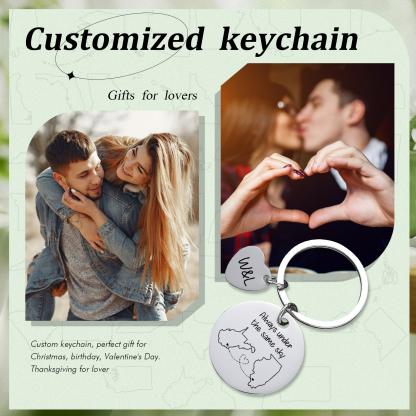  Personalized Couple Keychain Round Keychain with Custom Locations & Letters Gift for Couple
