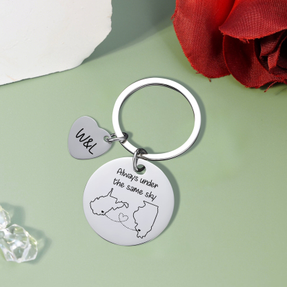  Personalized Couple Keychain Round Keychain with Custom Locations & Letters Gift for Couple