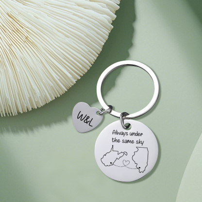  Personalized Couple Keychain Round Keychain with Custom Locations & Letters Gift for Couple