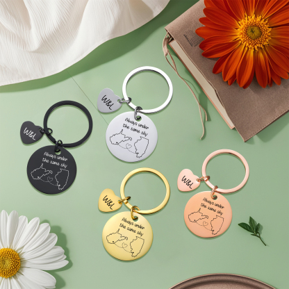  Personalized Couple Keychain Round Keychain with Custom Locations & Letters Gift for Couple