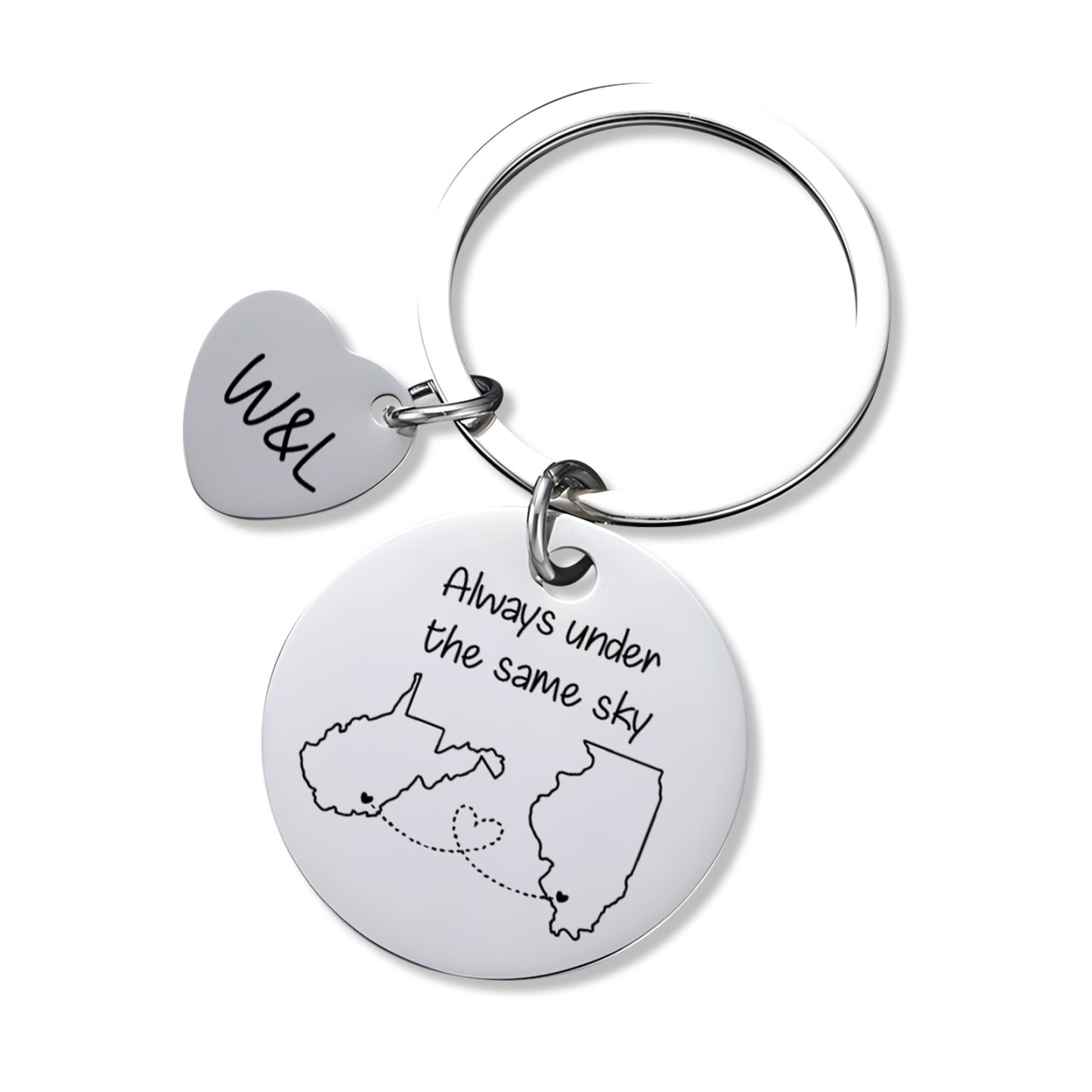 Personalized Couple Keychain Round Keychain with Custom Locations & Le