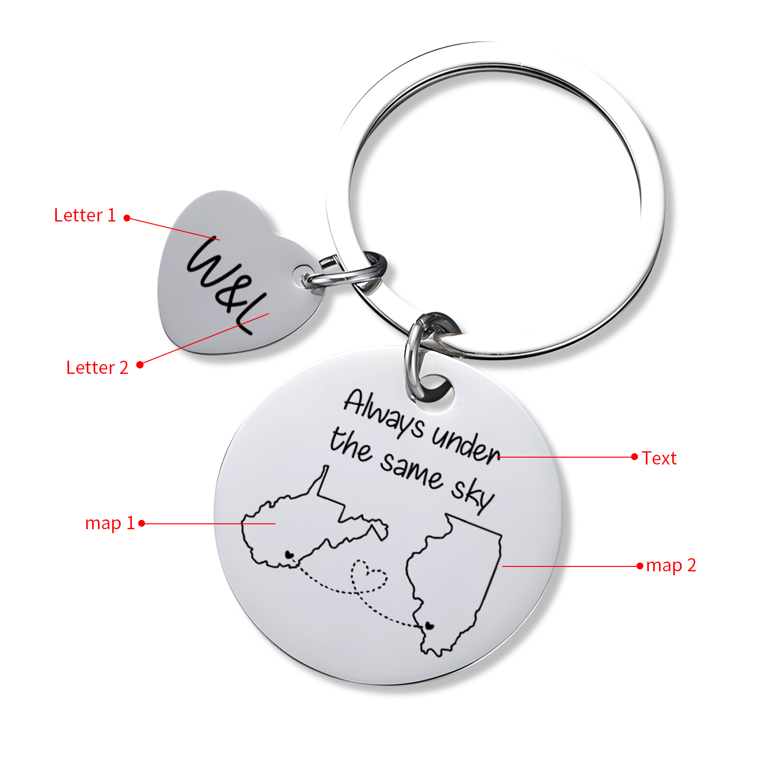  Personalized Couple Keychain Round Keychain with Custom Locations & Letters Gift for Couple