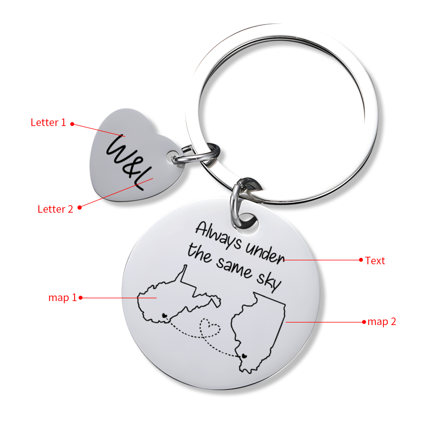  Personalized Couple Keychain Round Keychain with Custom Locations & Letters Gift for Couple
