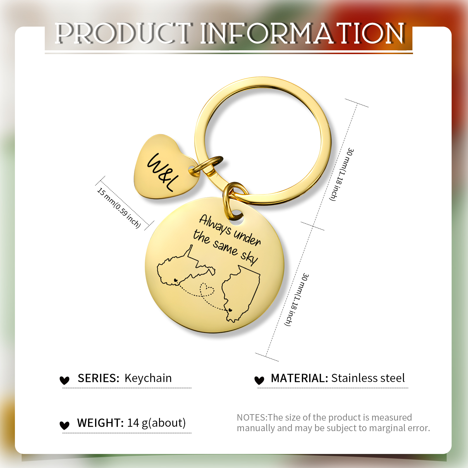  Personalized Couple Keychain Round Keychain with Custom Locations & Letters Gift for Couple