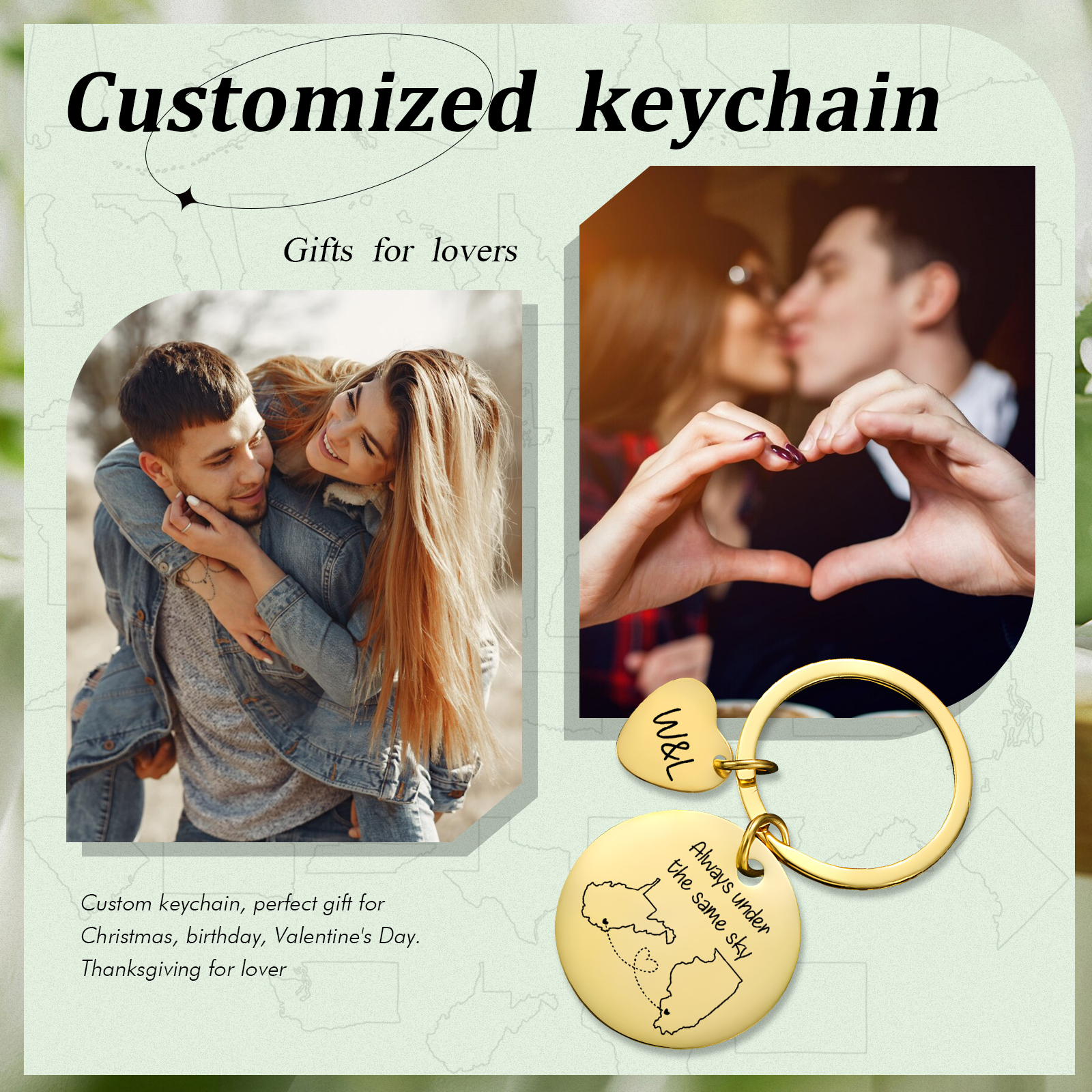  Personalized Couple Keychain Round Keychain with Custom Locations & Letters Gift for Couple
