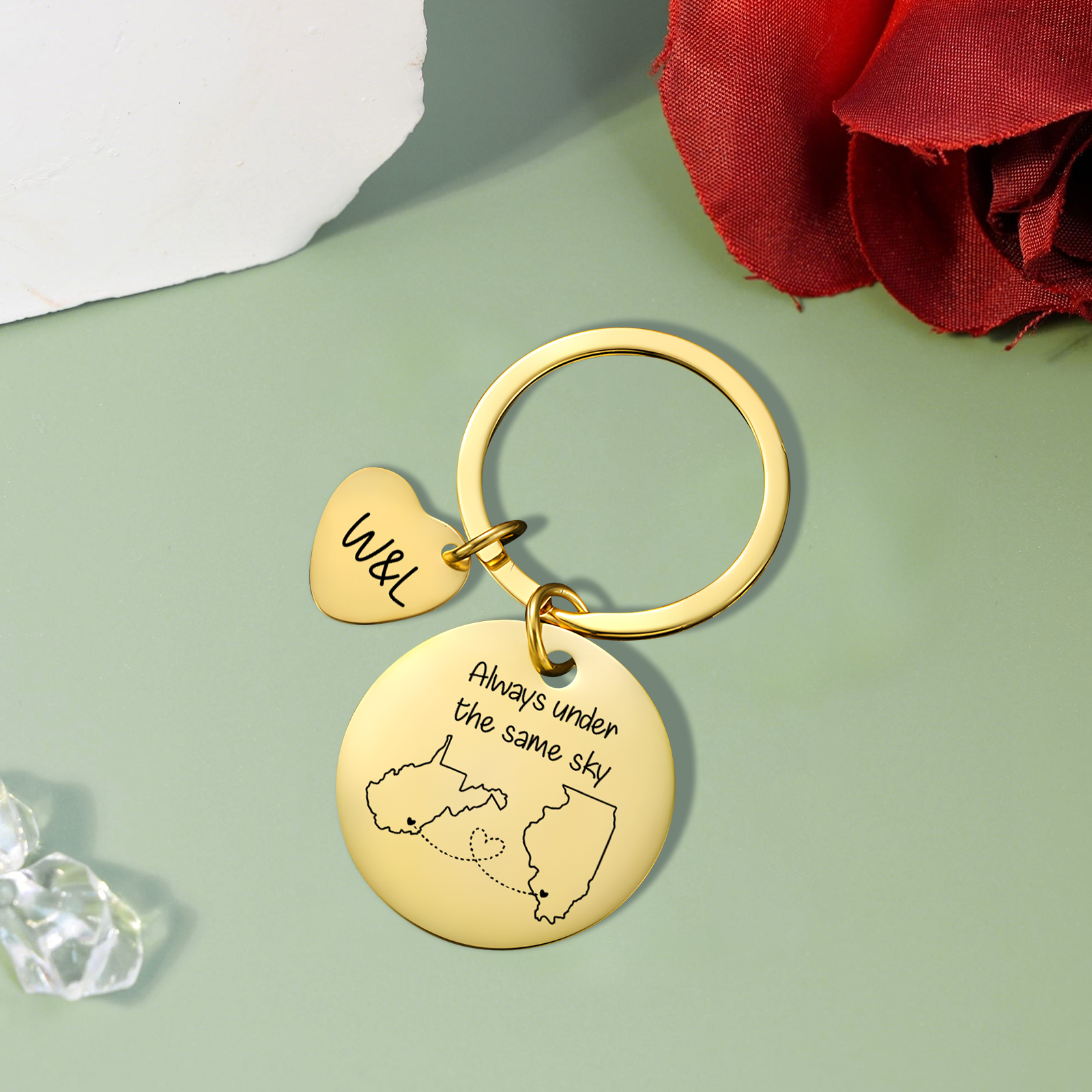  Personalized Couple Keychain Round Keychain with Custom Locations & Letters Gift for Couple