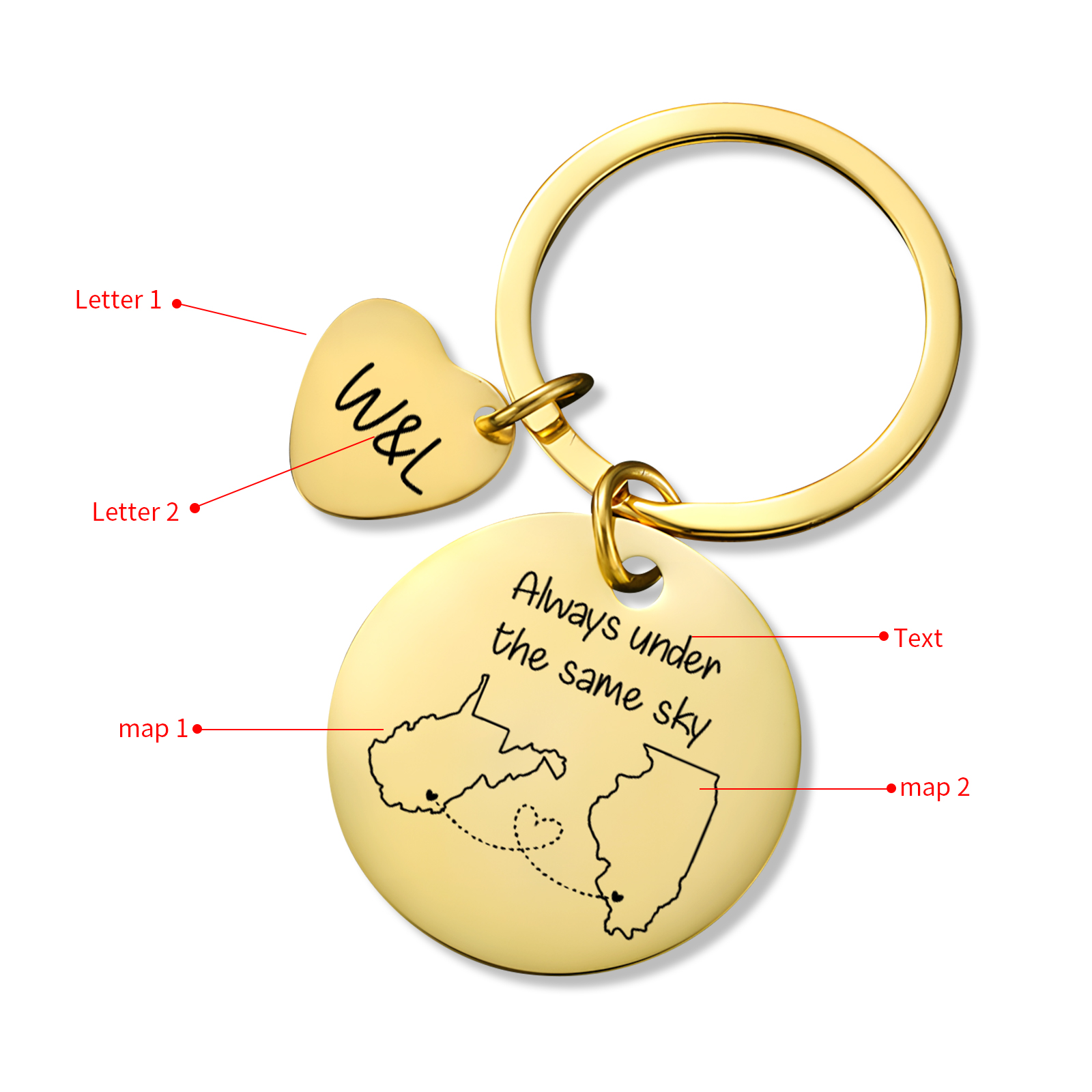  Personalized Couple Keychain Round Keychain with Custom Locations & Letters Gift for Couple