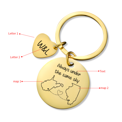  Personalized Couple Keychain Round Keychain with Custom Locations & Letters Gift for Couple