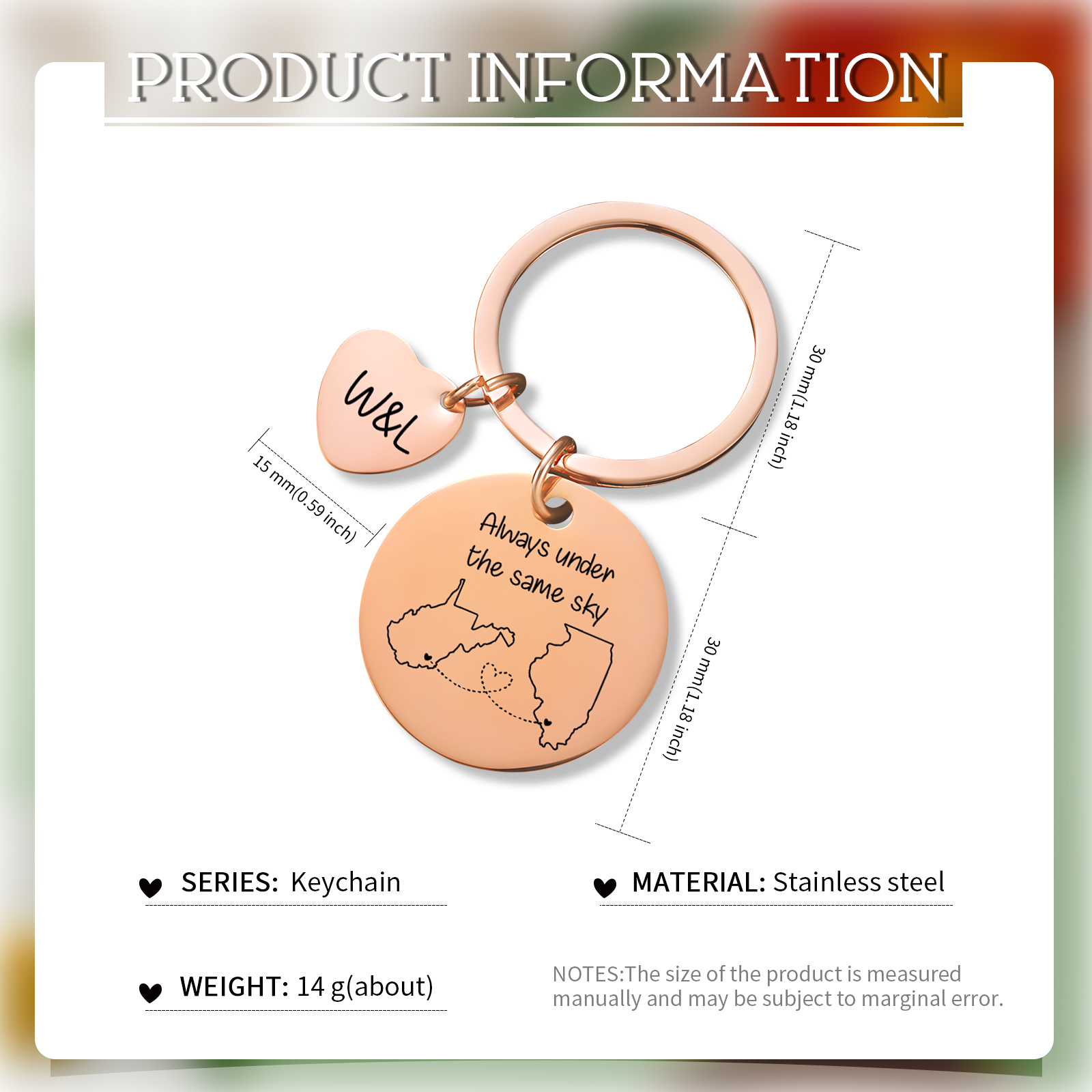  Personalized Couple Keychain Round Keychain with Custom Locations & Letters Gift for Couple