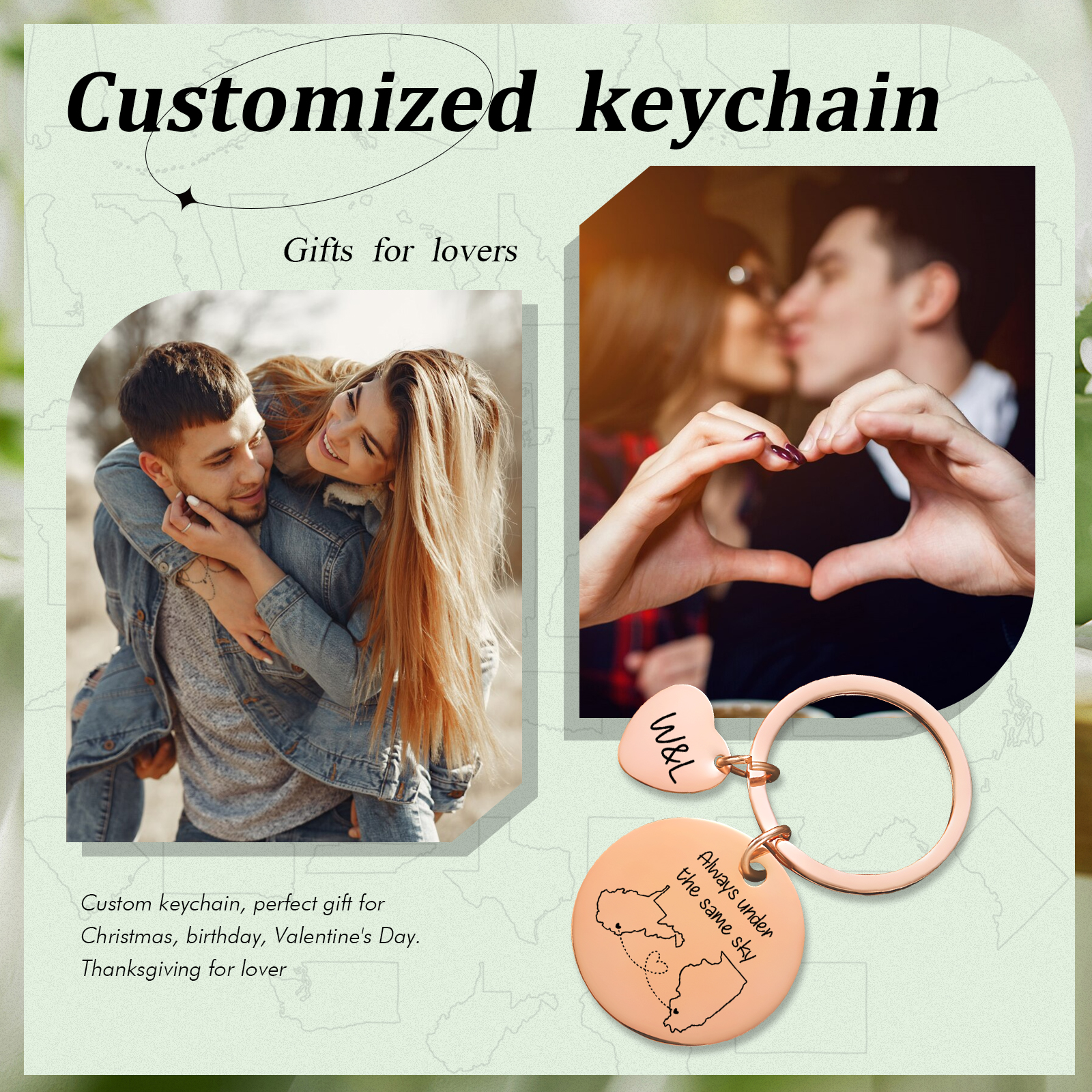  Personalized Couple Keychain Round Keychain with Custom Locations & Letters Gift for Couple