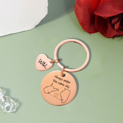  Personalized Couple Keychain Round Keychain with Custom Locations & Letters Gift for Couple