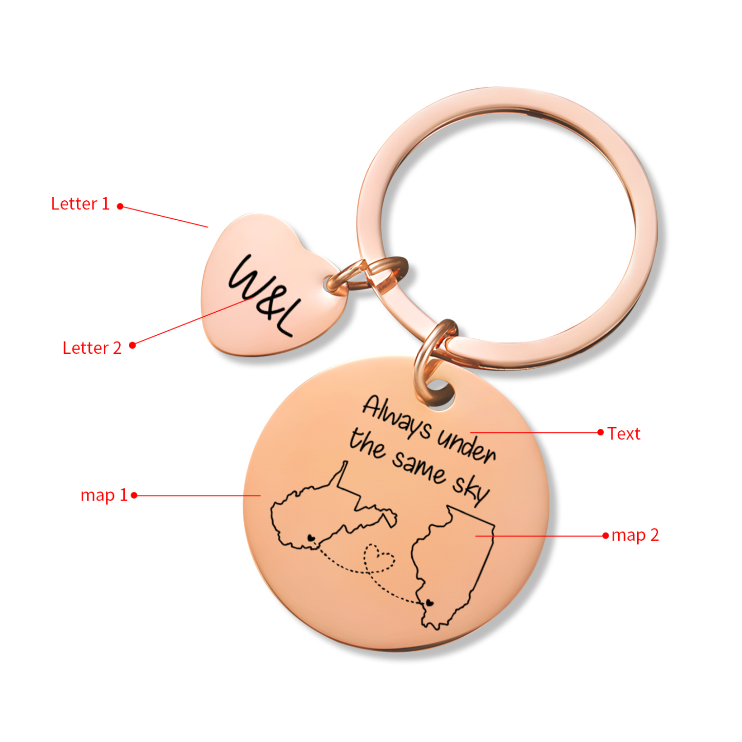  Personalized Couple Keychain Round Keychain with Custom Locations & Letters Gift for Couple