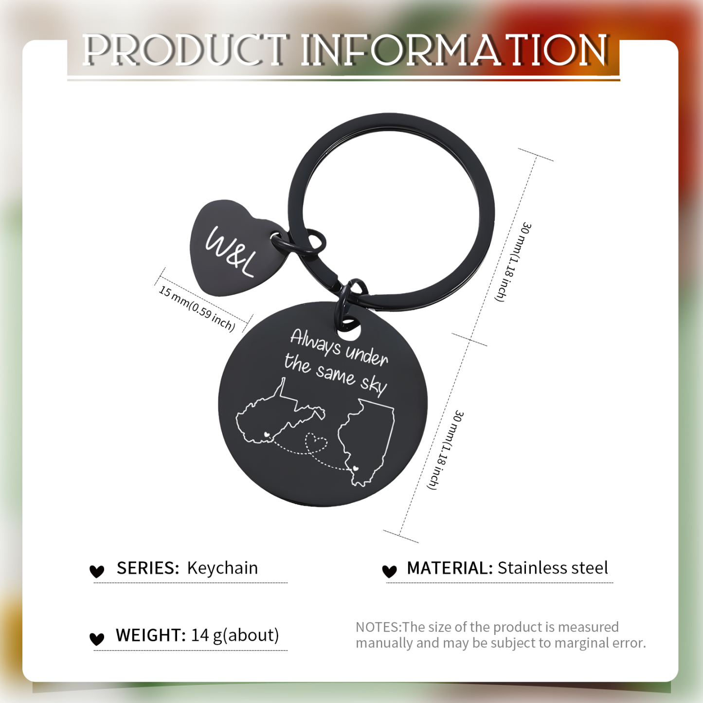  Personalized Couple Keychain Round Keychain with Custom Locations & Letters Gift for Couple