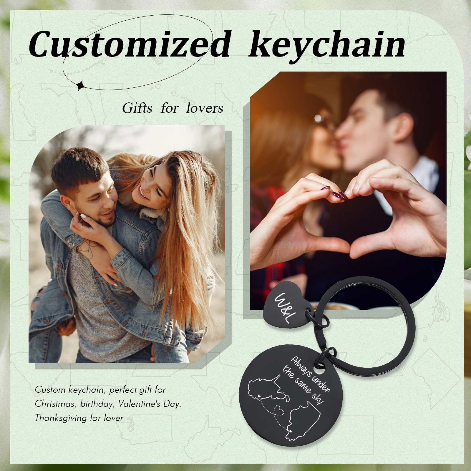 Personalized Couple Keychain Round Keychain with Custom Locations & Letters Gift for Couple