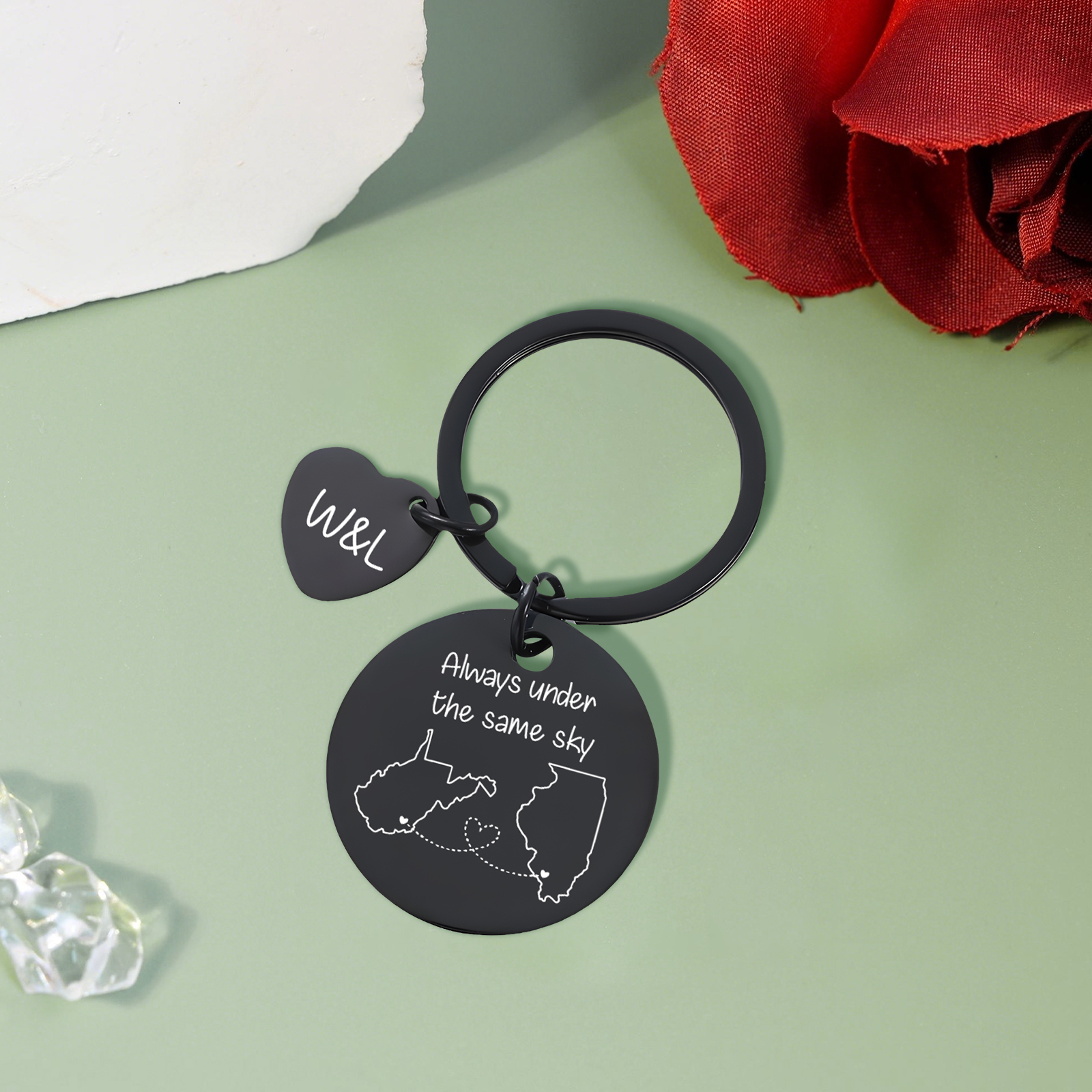  Personalized Couple Keychain Round Keychain with Custom Locations & Letters Gift for Couple