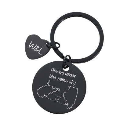  Personalized Couple Keychain Round Keychain with Custom Locations & Letters Gift for Couple