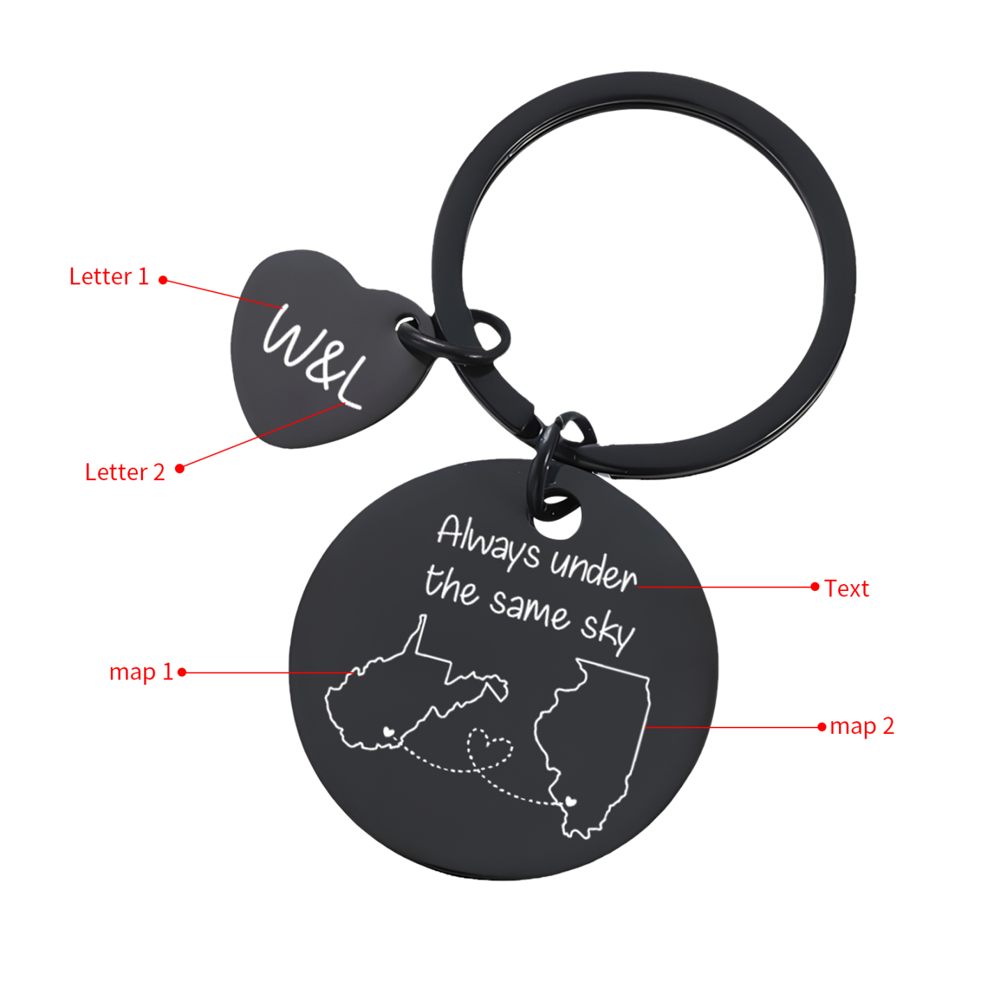  Personalized Couple Keychain Round Keychain with Custom Locations & Letters Gift for Couple