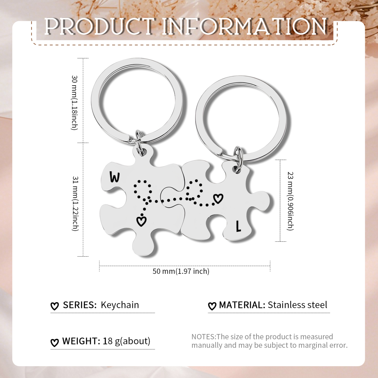 Personalized Keychain Puzzle with 2 Letters Custom Couple Keychain Puzzle Gift for Couple