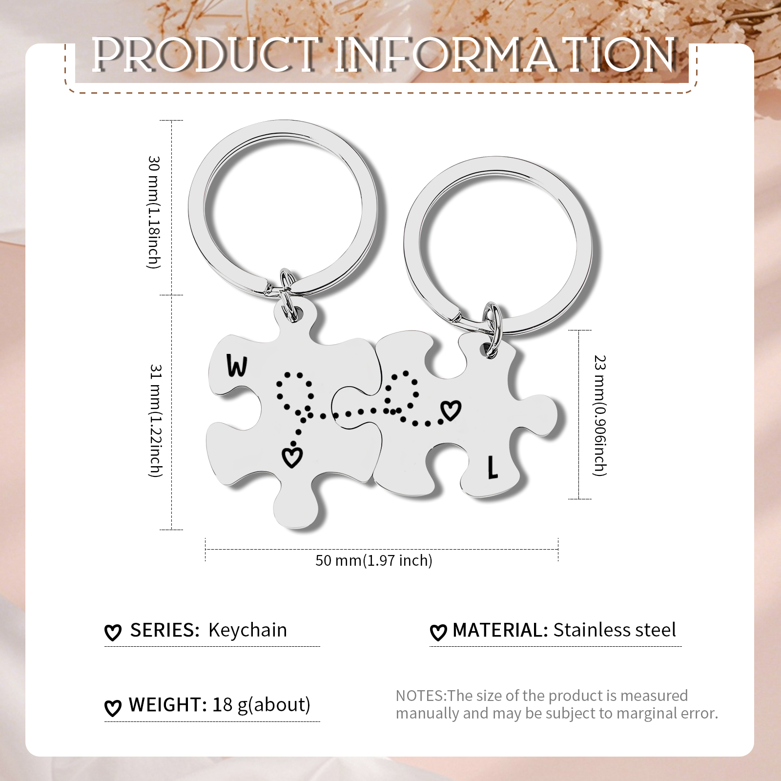 Personalized Keychain Puzzle with 2 Letters Custom Couple Keychain Puzzle Gift for Couple