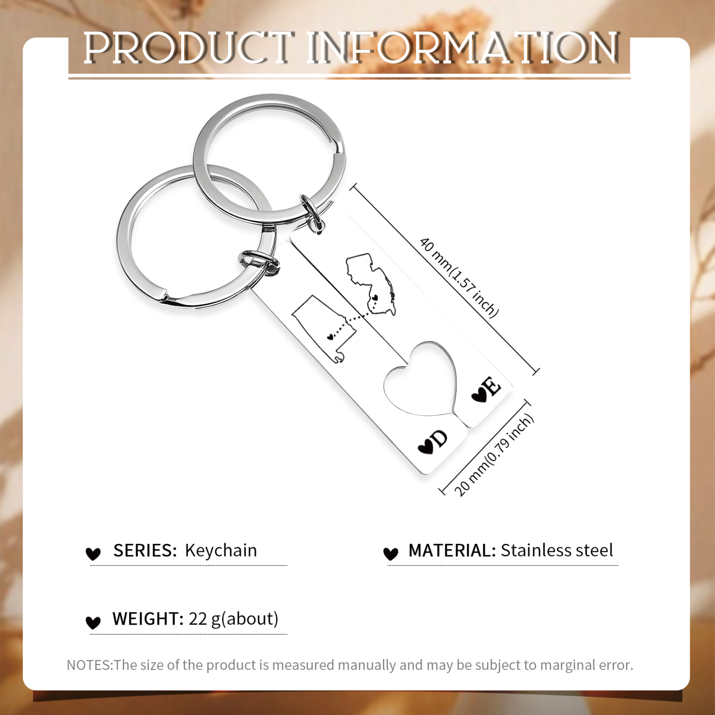 Personalized Couple Keychain Long Distance Matching Keychain Set Gift for Couple