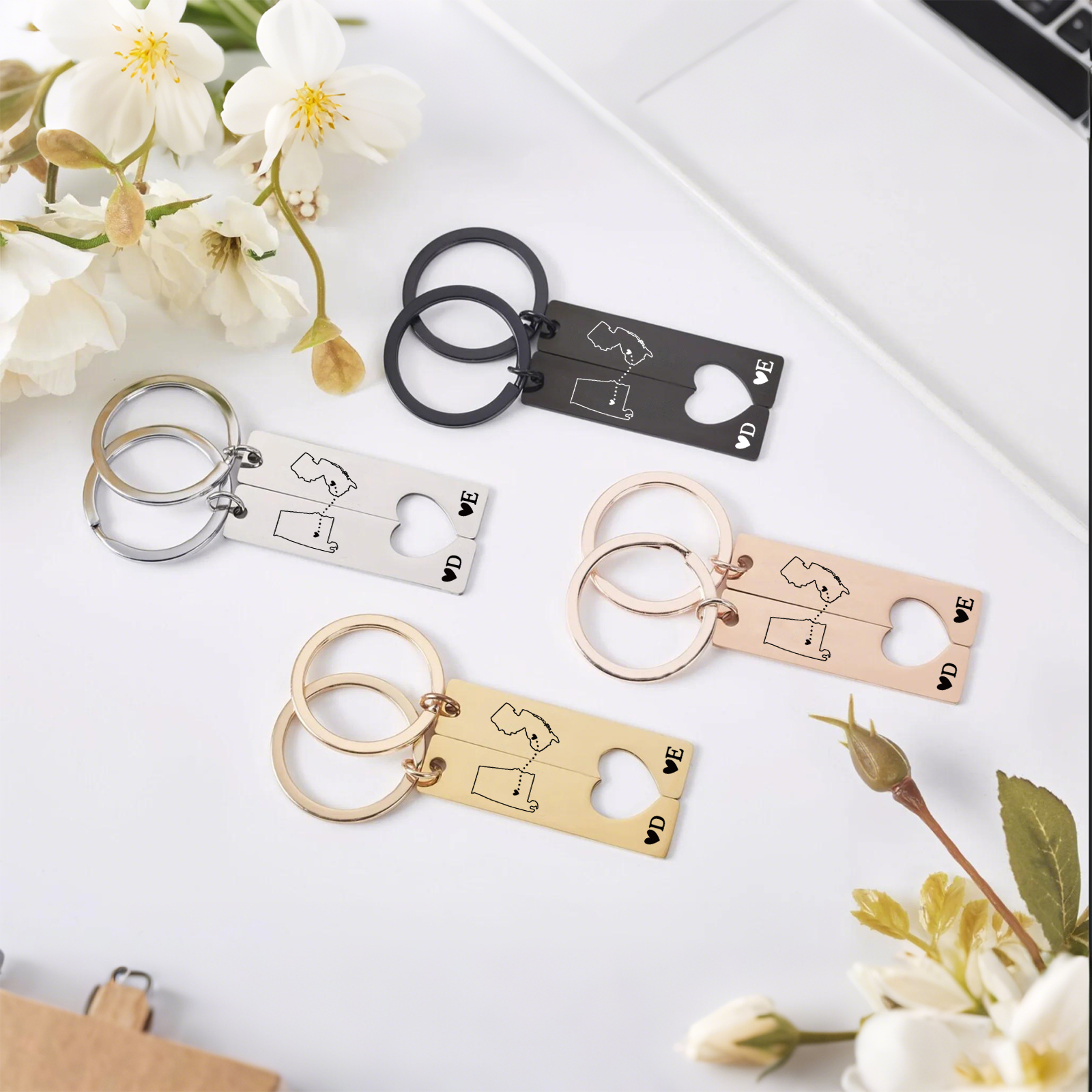 Personalized Couple Keychain Long Distance Matching Keychain Set Gift for Couple