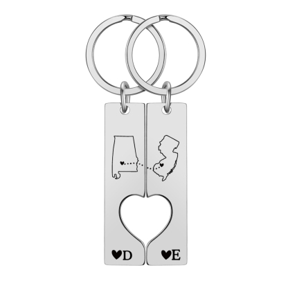 Personalized Couple Keychain Long Distance Matching Keychain Set Gift 