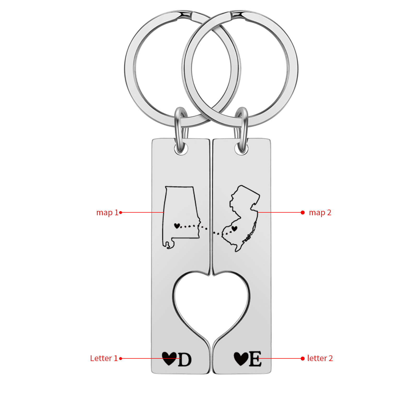Personalized Couple Keychain Long Distance Matching Keychain Set Gift for Couple