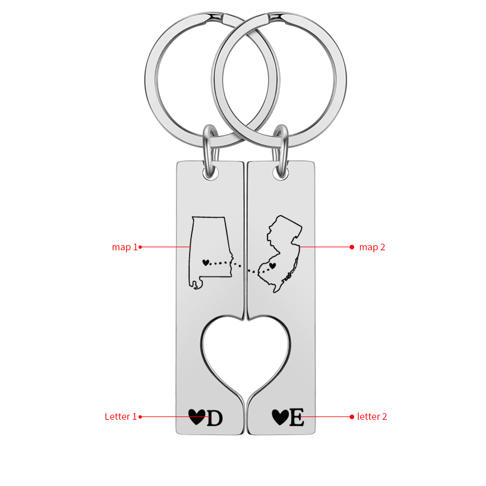 Personalized Couple Keychain Long Distance Matching Keychain Set Gift for Couple