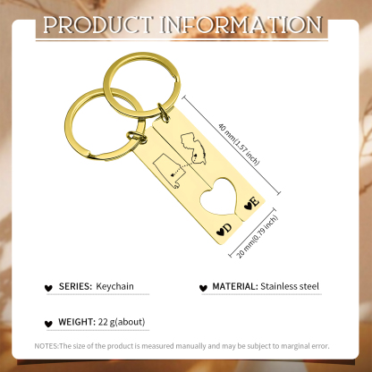Personalized Couple Keychain Long Distance Matching Keychain Set Gift for Couple