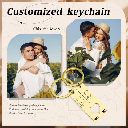 Personalized Couple Keychain Long Distance Matching Keychain Set Gift for Couple