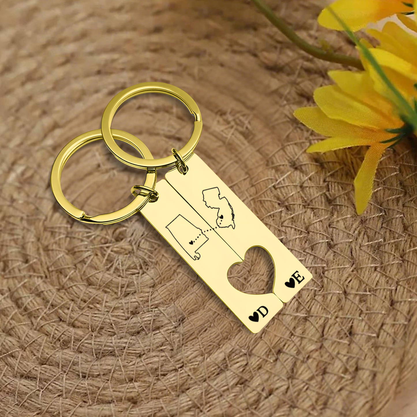 Personalized Couple Keychain Long Distance Matching Keychain Set Gift for Couple
