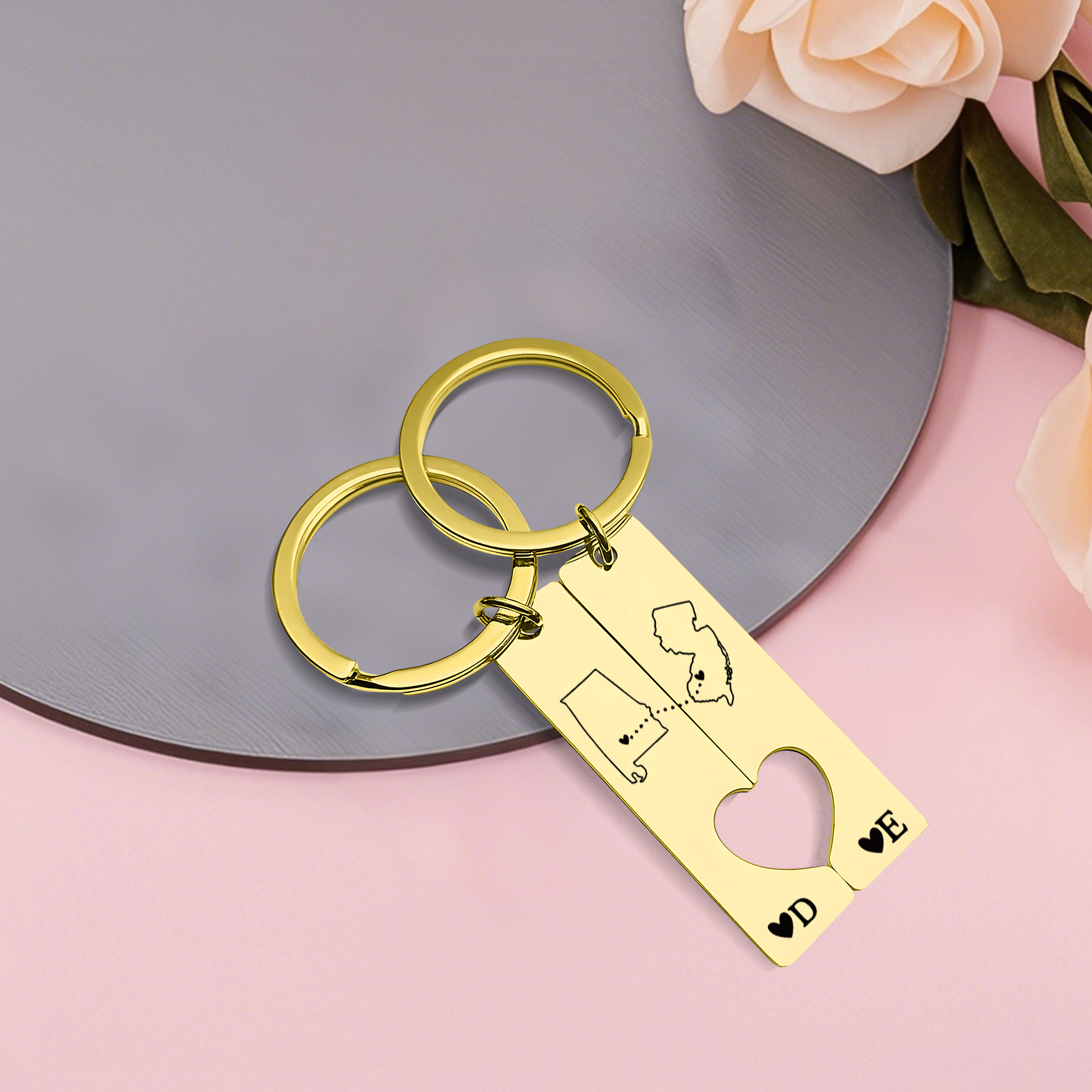 Personalized Couple Keychain Long Distance Matching Keychain Set Gift for Couple
