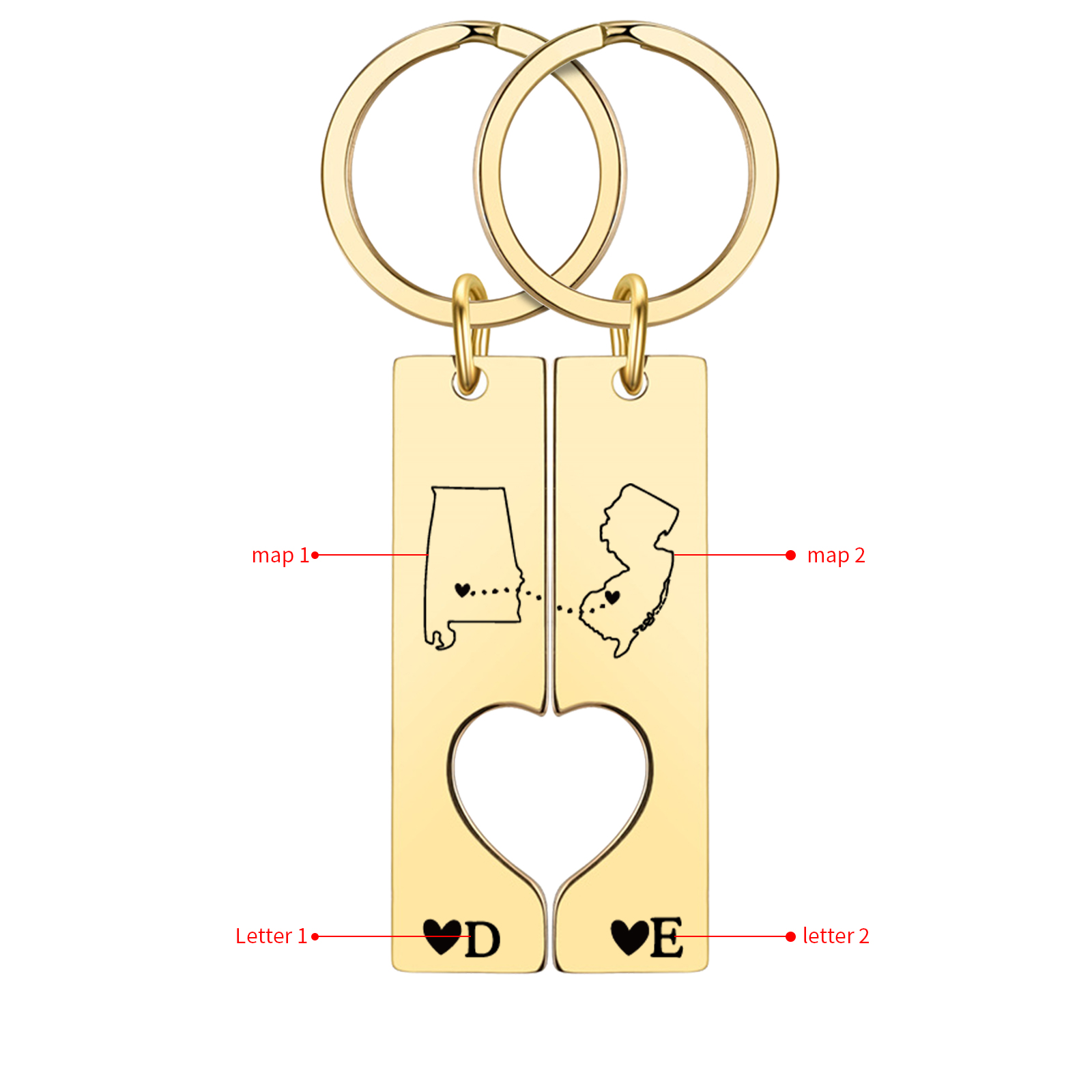 Personalized Couple Keychain Long Distance Matching Keychain Set Gift for Couple