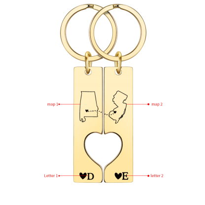 Personalized Couple Keychain Long Distance Matching Keychain Set Gift for Couple