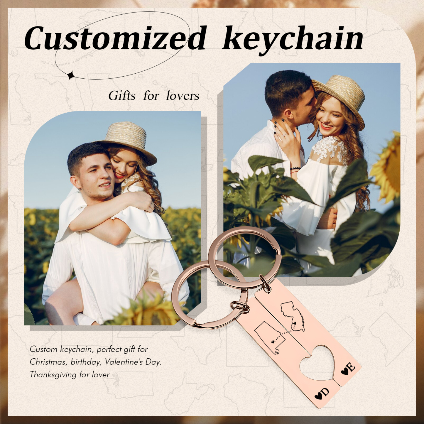 Personalized Couple Keychain Long Distance Matching Keychain Set Gift for Couple