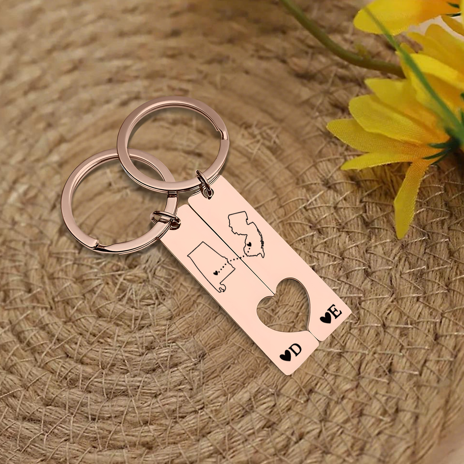 Personalized Couple Keychain Long Distance Matching Keychain Set Gift for Couple