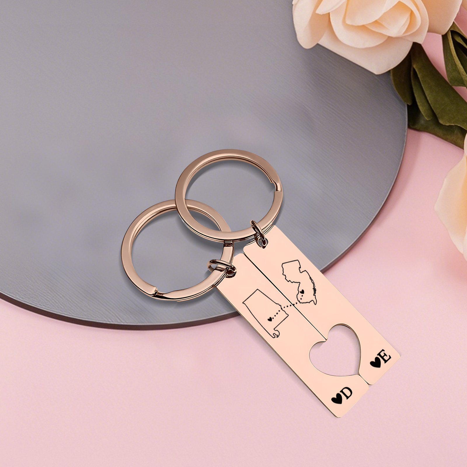 Personalized Couple Keychain Long Distance Matching Keychain Set Gift for Couple