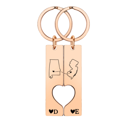 Personalized Couple Keychain Long Distance Matching Keychain Set Gift for Couple
