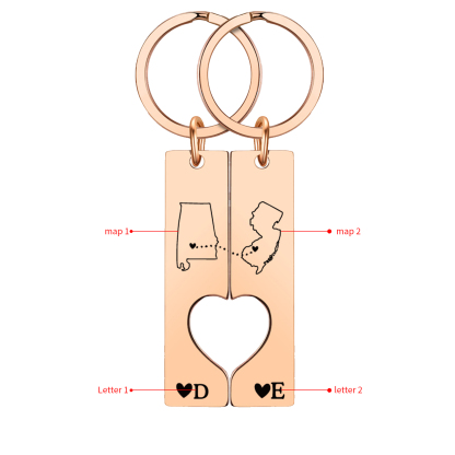 Personalized Couple Keychain Long Distance Matching Keychain Set Gift for Couple