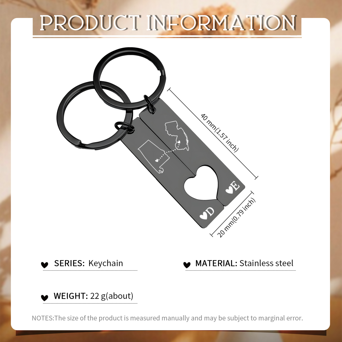 Personalized Couple Keychain Long Distance Matching Keychain Set Gift for Couple
