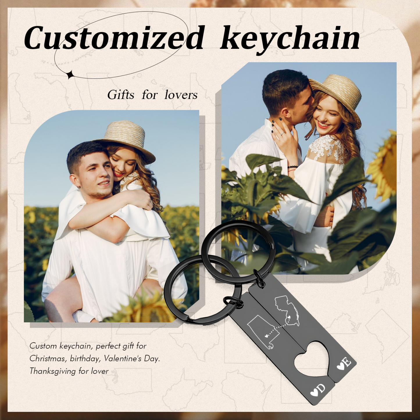 Personalized Couple Keychain Long Distance Matching Keychain Set Gift for Couple