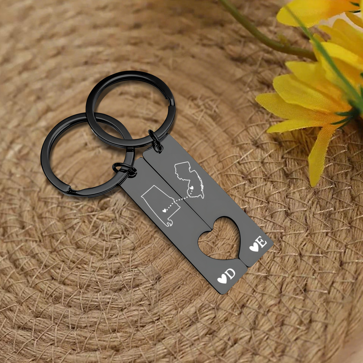 Personalized Couple Keychain Long Distance Matching Keychain Set Gift for Couple