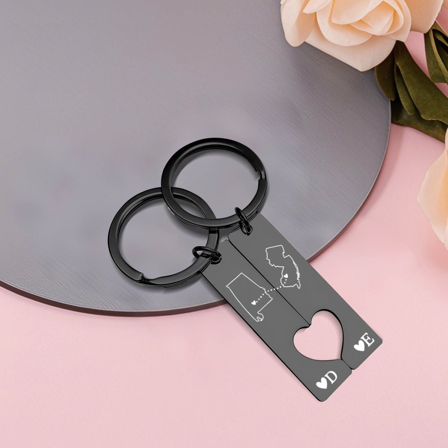 Personalized Couple Keychain Long Distance Matching Keychain Set Gift for Couple