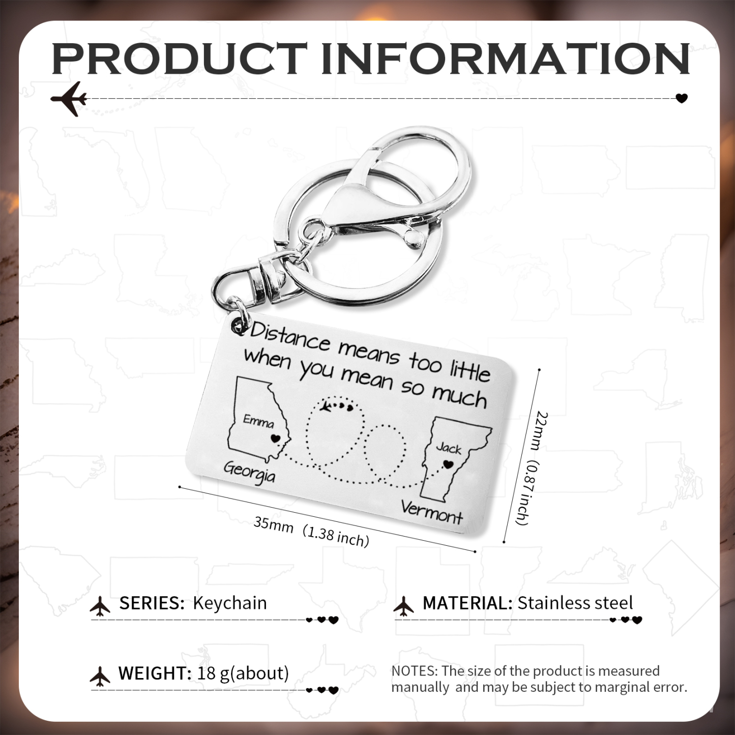 Personalized State Keychain Distance Means Too Little When You Mean So Much Gift for Couple