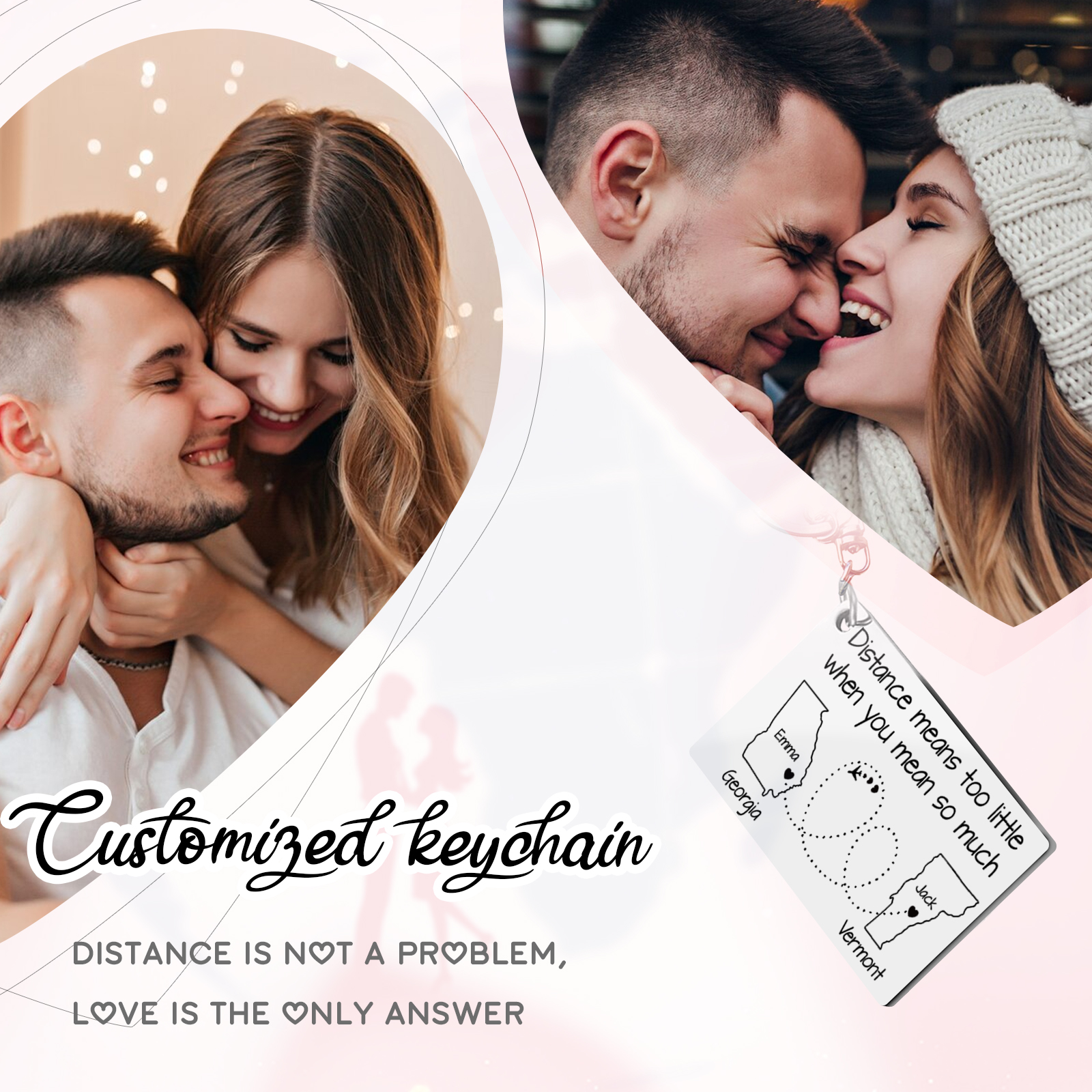 Personalized State Keychain Distance Means Too Little When You Mean So Much Gift for Couple