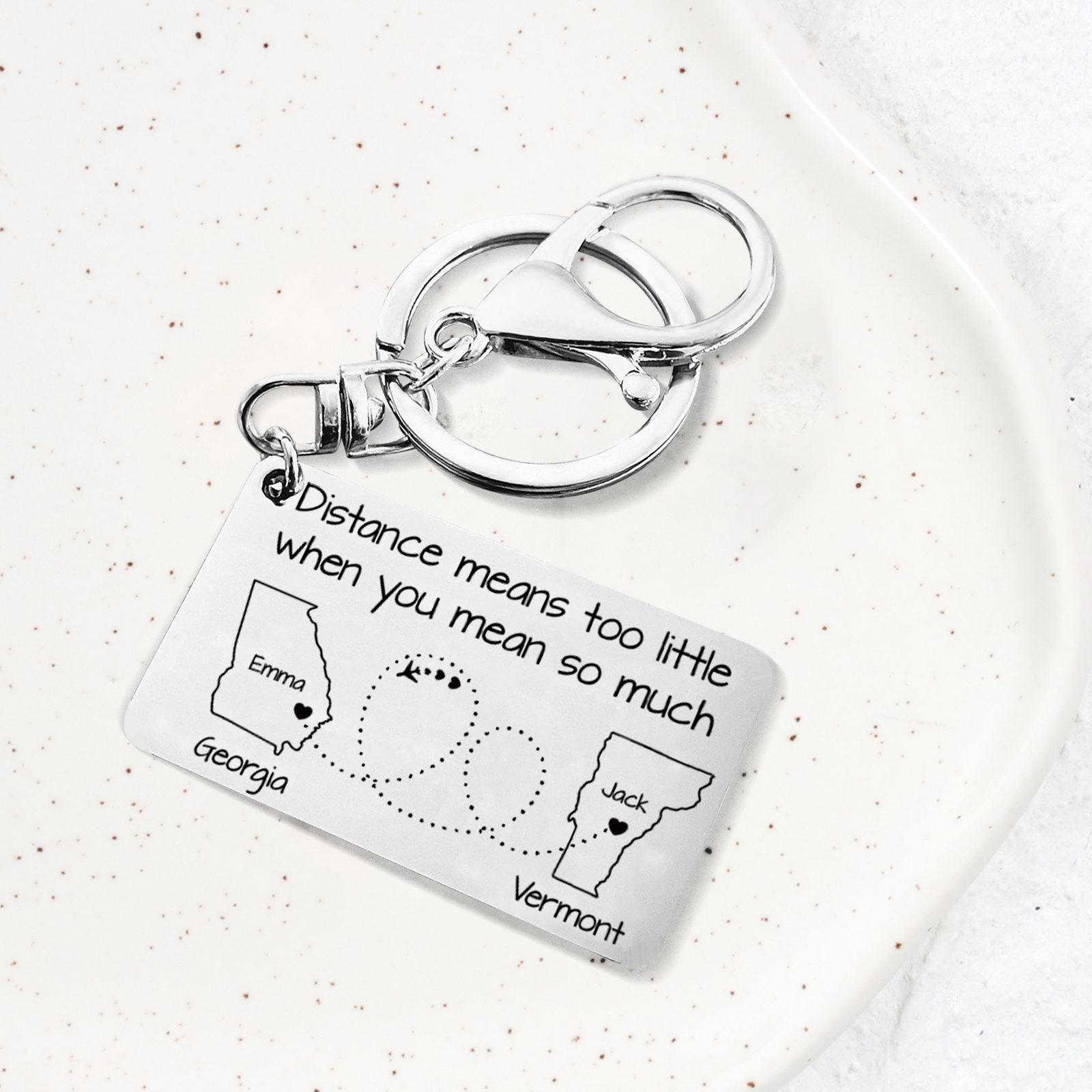 Personalized State Keychain Distance Means Too Little When You Mean So Much Gift for Couple