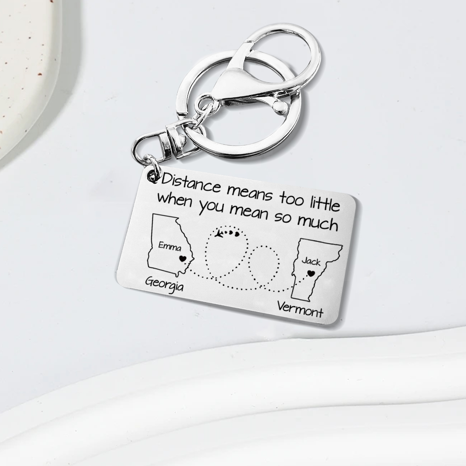 Personalized State Keychain Distance Means Too Little When You Mean So Much Gift for Couple