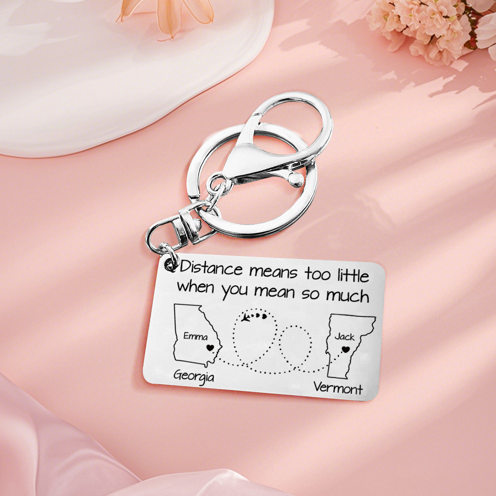 Personalized State Keychain Distance Means Too Little When You Mean So Much Gift for Couple